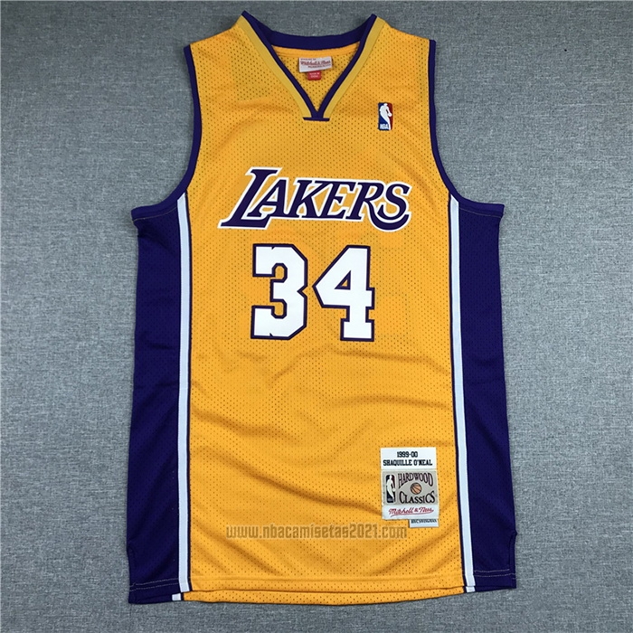 Camiseta Los Angeles Lakers Shaquille O'Neal #34 Mitchell & Ness 1999-00 Amarillo